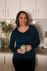 EBONY_WOMENS 100% MERINO (210) LONG SLEEVE V NECK TOP TWILIGHT _ WOMENS 100% MERINO (210) LONG SLEEVE V NECK TOP TWILIGHT _ Ebony Boutique NZ