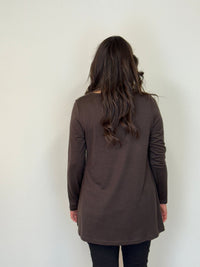 EBONY_WOMEN'S 100% MERINO WOOL (210) A - LINE SCOOP LONG SLEEVE TOP CHOCOLATE _ WOMEN'S 100% MERINO WOOL (210) A - LINE SCOOP LONG SLEEVE TOP CHOCOLATE _ Ebony Boutique NZ