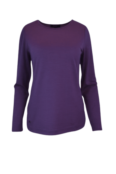 EBONY_WOMENS 100% MERINO WOOL (210) CURVE HEM LONG SLEEVE JUMPER ITALIAN PLUM _ WOMENS 100% MERINO WOOL (210) CURVE HEM LONG SLEEVE JUMPER ITALIAN PLUM _ Ebony Boutique NZ