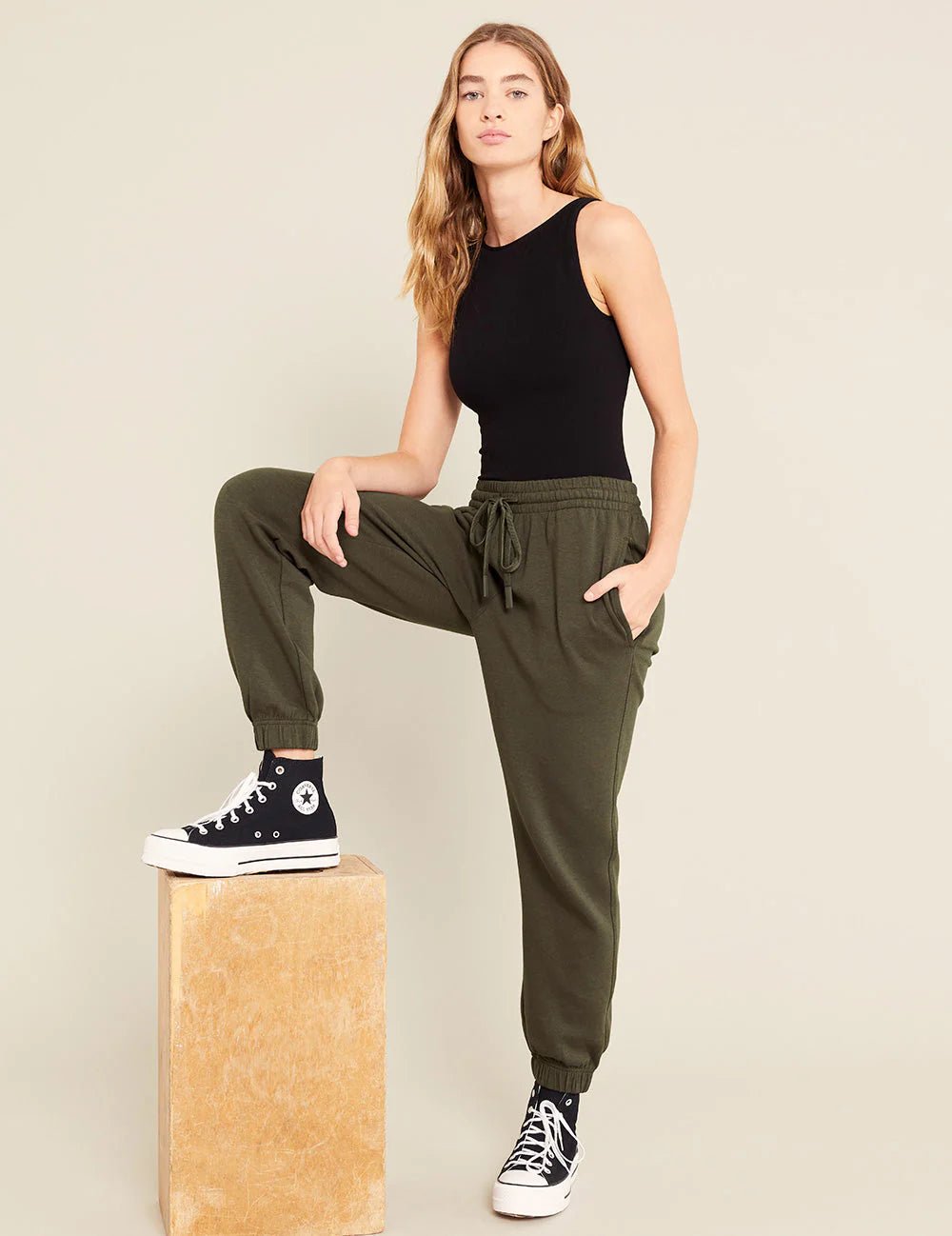 EBONY_WOMEN'S 100% MERINO WOOL (210) JOGGER PANTS KHAKI _ WOMEN'S 100% MERINO WOOL (210) JOGGER PANTS KHAKI _ Ebony Boutique NZ