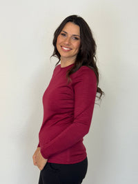 EBONY_WOMEN'S 100% MERINO WOOL (210) LONG SLEEVE SATIN CREW TOP PINOT _ WOMEN'S 100% MERINO WOOL (210) LONG SLEEVE SATIN CREW TOP PINOT _ Ebony Boutique NZ