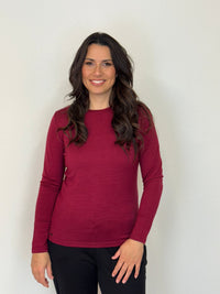 EBONY_WOMEN'S 100% MERINO WOOL (210) LONG SLEEVE SATIN CREW TOP PINOT _ WOMEN'S 100% MERINO WOOL (210) LONG SLEEVE SATIN CREW TOP PINOT _ Ebony Boutique NZ