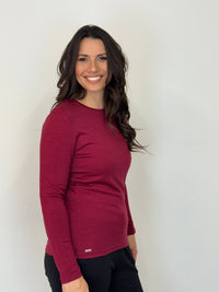 EBONY_WOMEN'S 100% MERINO WOOL (210) LONG SLEEVE SATIN CREW TOP PINOT _ WOMEN'S 100% MERINO WOOL (210) LONG SLEEVE SATIN CREW TOP PINOT _ Ebony Boutique NZ