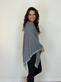 EBONY_WOMENS 100% MERINO WOOL EASY STYLE LAYER PONCHO WITH CHIFFON _ WOMENS 100% MERINO WOOL EASY STYLE LAYER PONCHO WITH CHIFFON _ Ebony Boutique NZ