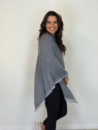 EBONY_WOMENS 100% MERINO WOOL EASY STYLE LAYER PONCHO WITH CHIFFON _ WOMENS 100% MERINO WOOL EASY STYLE LAYER PONCHO WITH CHIFFON _ Ebony Boutique NZ