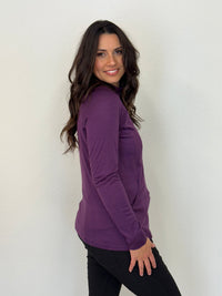 EBONY_WOMENS MERINO JACKET 100% WOOLLEN CURVED PANELS LONG SLEEVES ITALIAN PLUM _ WOMENS MERINO JACKET 100% WOOLLEN CURVED PANELS LONG SLEEVES ITALIAN PLUM _ Ebony Boutique NZ