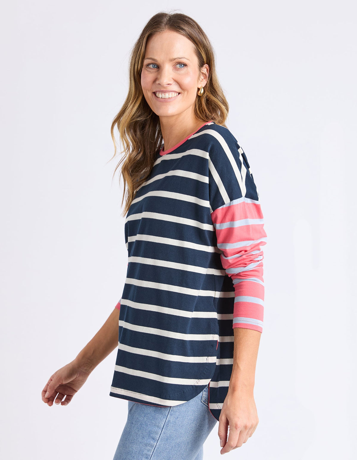 ELM_MARTA STRIPE L/S TEE CHARCOAL _ MARTA STRIPE L/S TEE CHARCOAL _ Ebony Boutique NZ