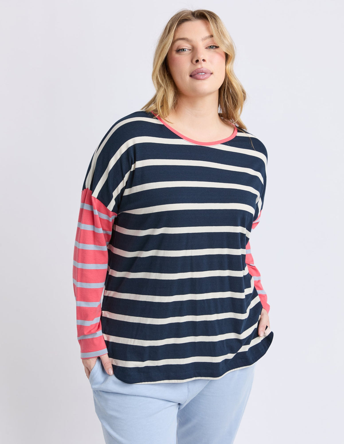 ELM_MARTA STRIPE L/S TEE CHARCOAL _ MARTA STRIPE L/S TEE CHARCOAL _ Ebony Boutique NZ