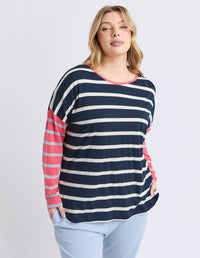 ELM_MARTA STRIPE L/S TEE CHARCOAL _ MARTA STRIPE L/S TEE CHARCOAL _ Ebony Boutique NZ