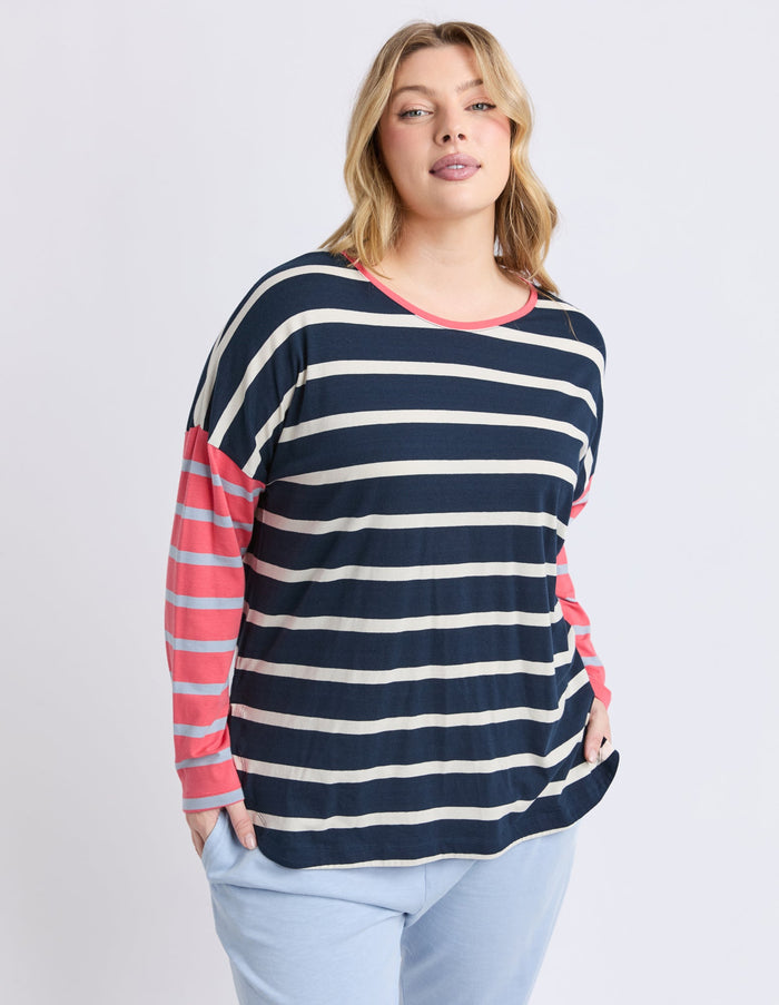 ELM_MARTA STRIPE L/S TEE CHARCOAL _ MARTA STRIPE L/S TEE CHARCOAL _ Ebony Boutique NZ