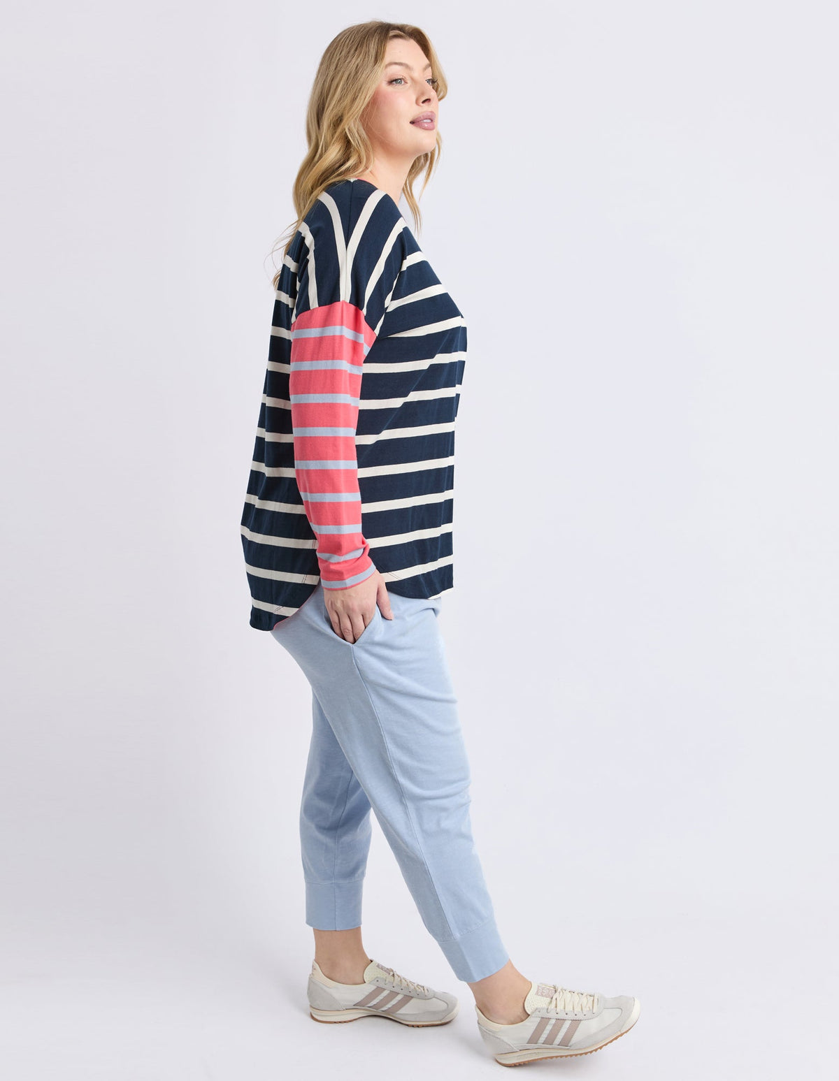 ELM_MARTA STRIPE L/S TEE CHARCOAL _ MARTA STRIPE L/S TEE CHARCOAL _ Ebony Boutique NZ