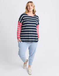 ELM_MARTA STRIPE L/S TEE CHARCOAL _ MARTA STRIPE L/S TEE CHARCOAL _ Ebony Boutique NZ