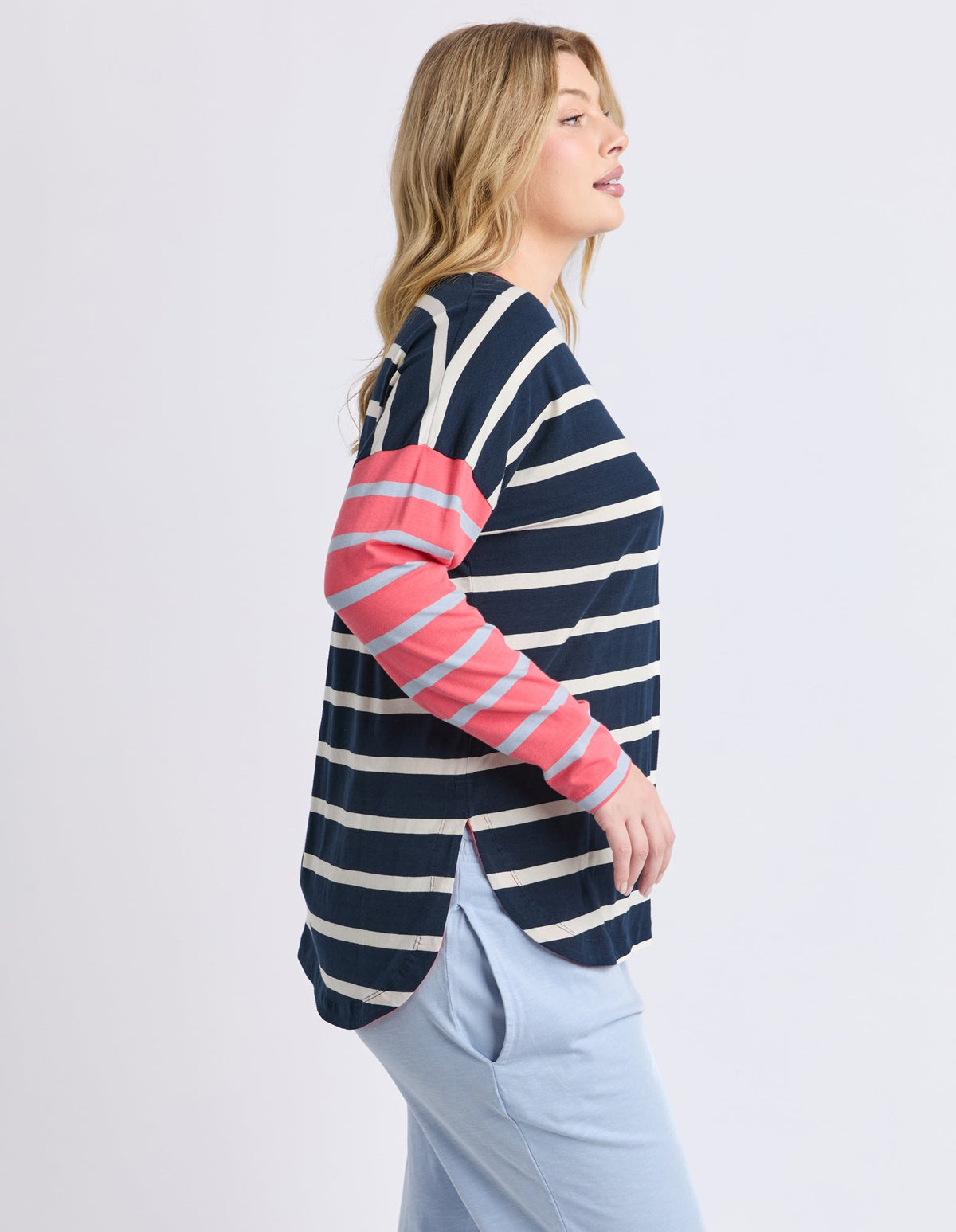ELM_MARTA STRIPE L/S TEE CHARCOAL _ MARTA STRIPE L/S TEE CHARCOAL _ Ebony Boutique NZ