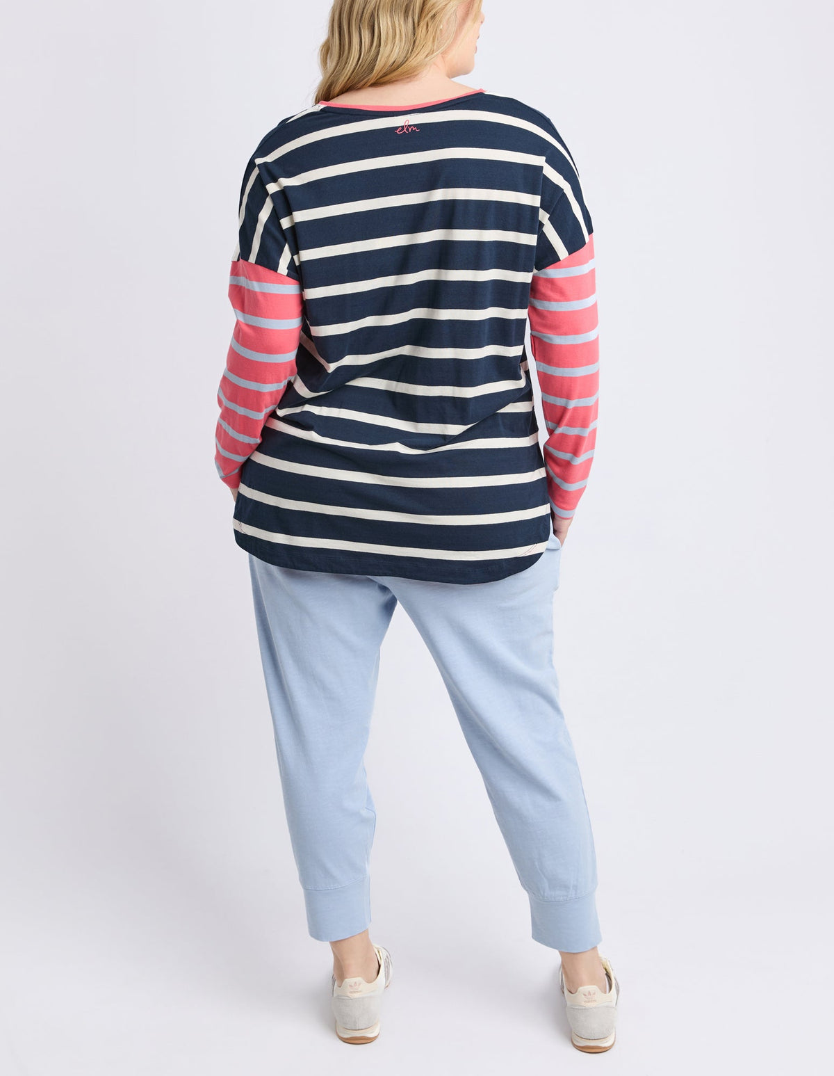 ELM_MARTA STRIPE L/S TEE CHARCOAL _ MARTA STRIPE L/S TEE CHARCOAL _ Ebony Boutique NZ