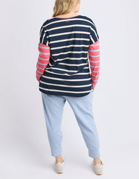 ELM_MARTA STRIPE L/S TEE CHARCOAL _ MARTA STRIPE L/S TEE CHARCOAL _ Ebony Boutique NZ