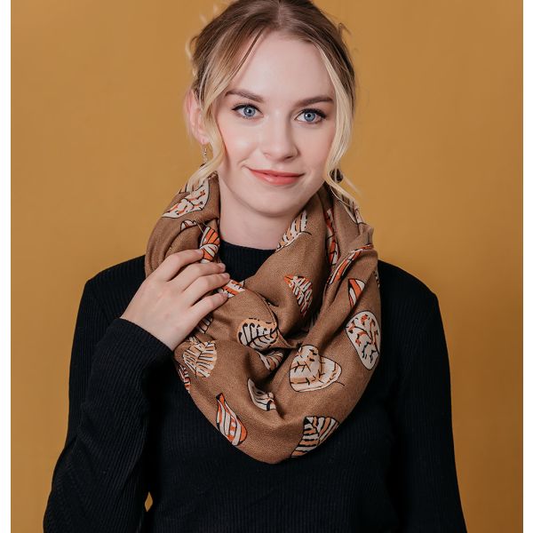 ENHANCE_LEAVES SCARF COFFEE _ LEAVES SCARF COFFEE _ Ebony Boutique NZ