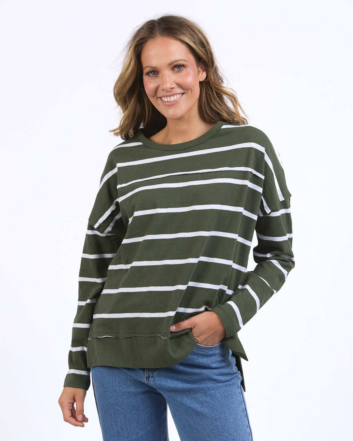 FOXWOOD_JAYNE STRIPE THROW ON TOP KHAKI _ JAYNE STRIPE THROW ON TOP KHAKI _ Ebony Boutique NZ