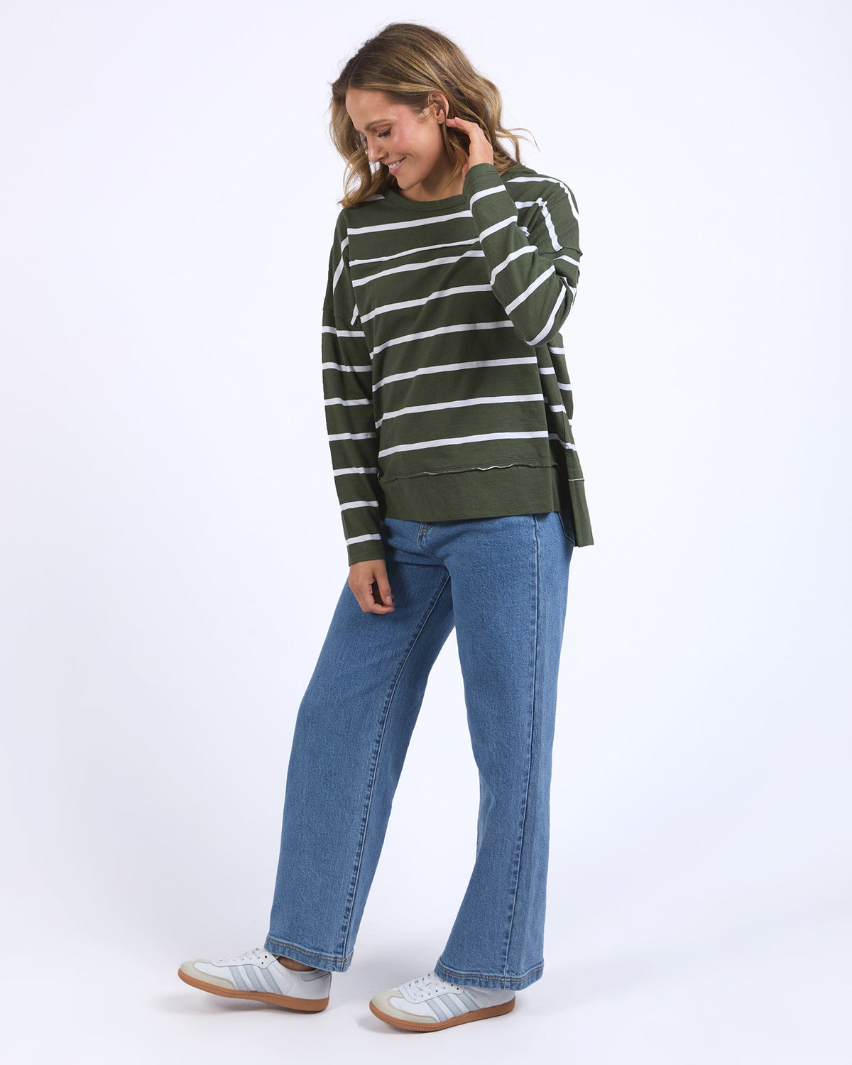 FOXWOOD_JAYNE STRIPE THROW ON TOP KHAKI _ JAYNE STRIPE THROW ON TOP KHAKI _ Ebony Boutique NZ