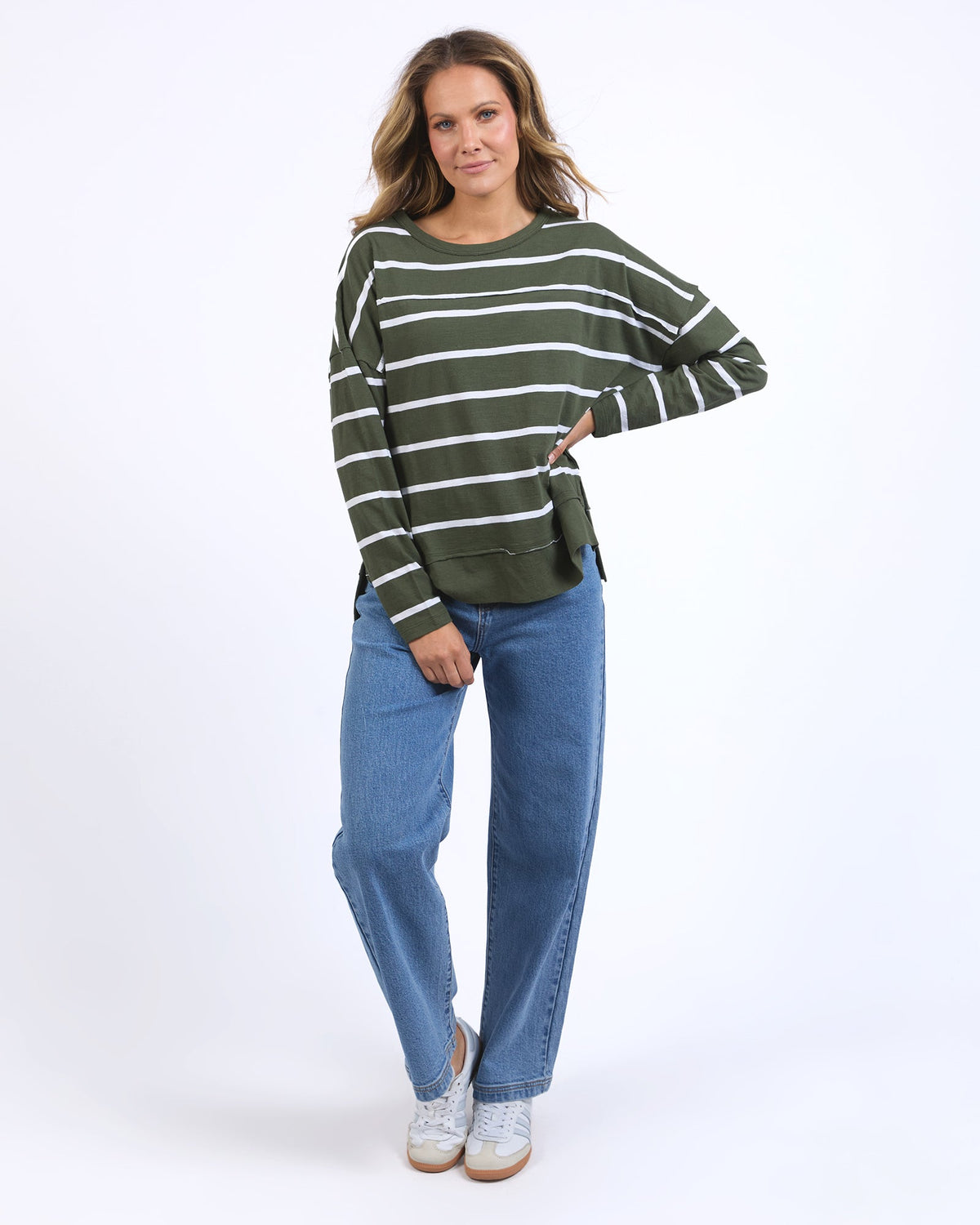 FOXWOOD_JAYNE STRIPE THROW ON TOP KHAKI _ JAYNE STRIPE THROW ON TOP KHAKI _ Ebony Boutique NZ