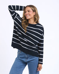 FOXWOOD_JAYNE STRIPE THROW ON TOP NAVY _ JAYNE STRIPE THROW ON TOP NAVY _ Ebony Boutique NZ