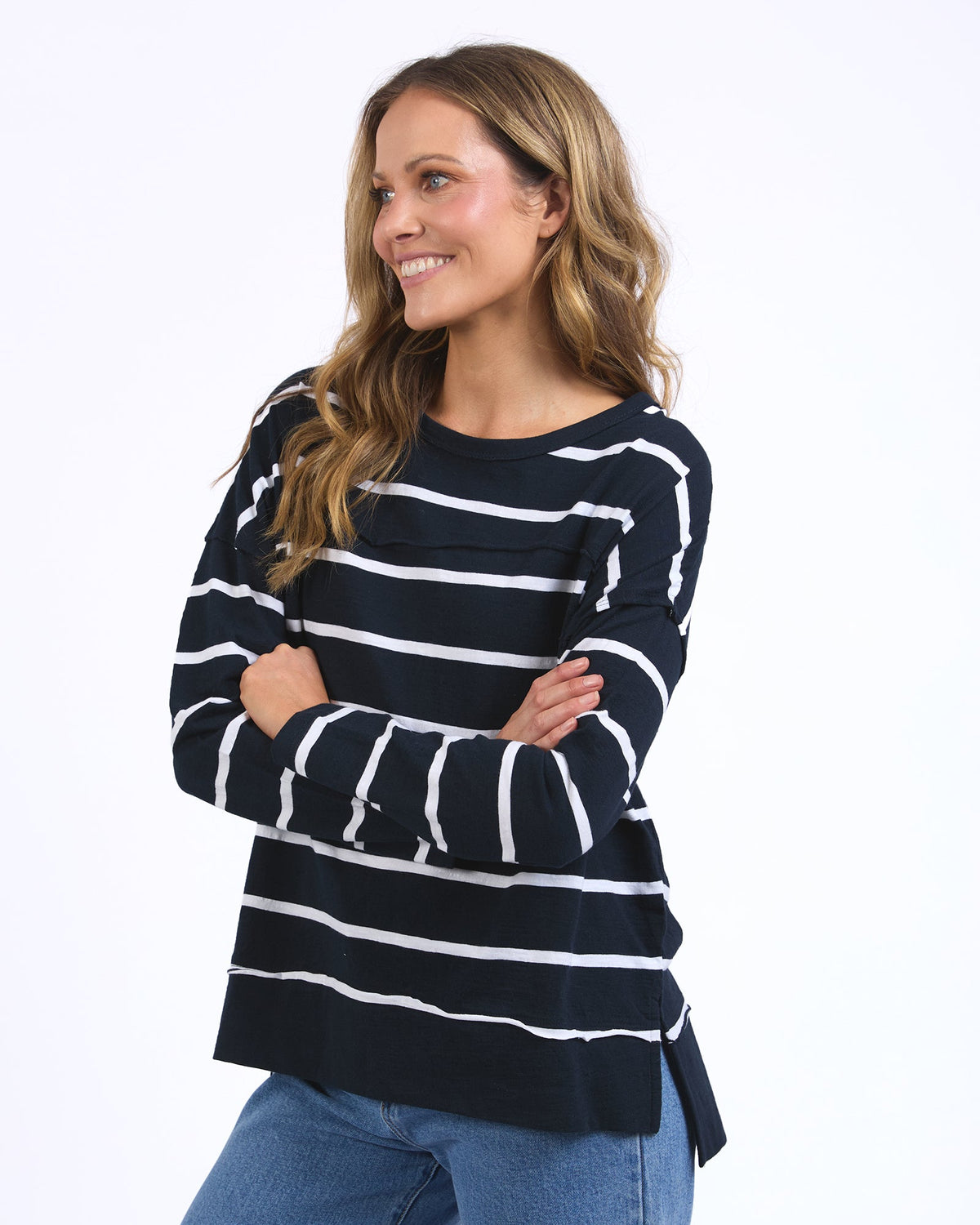 FOXWOOD_JAYNE STRIPE THROW ON TOP NAVY _ JAYNE STRIPE THROW ON TOP NAVY _ Ebony Boutique NZ