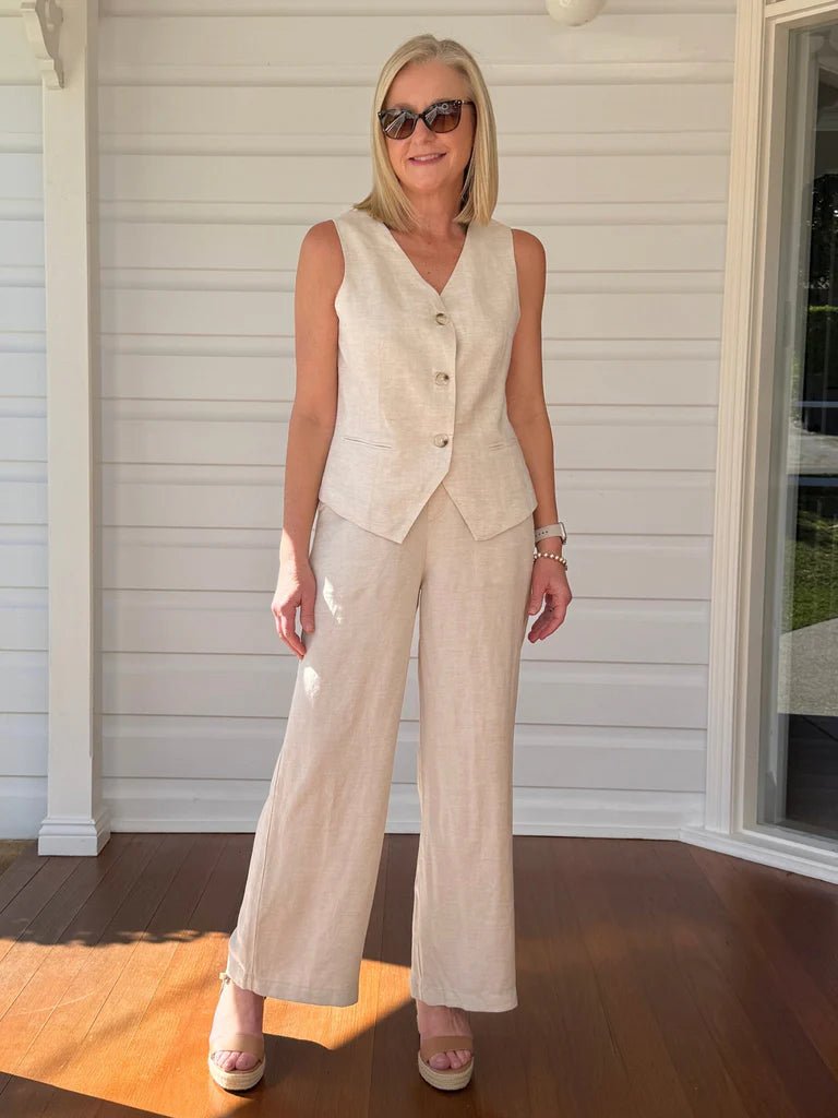 GORDON SMITH_LINO SHORT VEST NATURAL _ LINO SHORT VEST NATURAL _ Ebony Boutique NZ