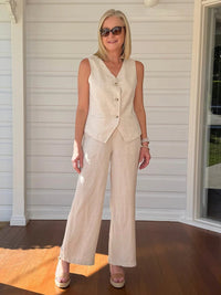 GORDON SMITH_LINO SHORT VEST NATURAL _ LINO SHORT VEST NATURAL _ Ebony Boutique NZ