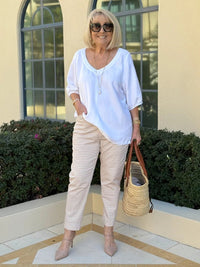 GORDON SMITH_LINO V NECK TOP WHITE _ LINO V NECK TOP WHITE _ Ebony Boutique NZ