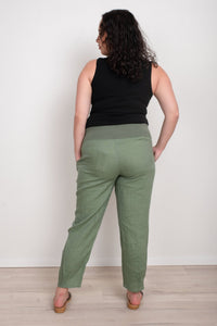 GORDON SMITH_SARAH LINEN PANT JERSEY WAIST KHAKI _ SARAH LINEN PANT JERSEY WAIST KHAKI _ Ebony Boutique NZ