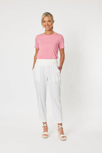 GORDON SMITH_SARAH LINEN PANT JERSEY WAIST WHITE _ SARAH LINEN PANT JERSEY WAIST WHITE _ Ebony Boutique NZ