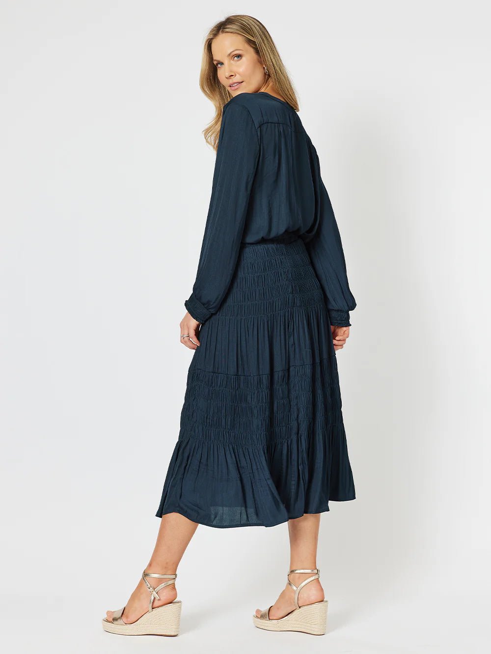 HAMMOCK & VINE_LUXE SHIRRED SKIRT NAVY _ LUXE SHIRRED SKIRT NAVY _ Ebony Boutique NZ