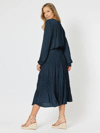 HAMMOCK & VINE_LUXE SHIRRED SKIRT NAVY _ LUXE SHIRRED SKIRT NAVY _ Ebony Boutique NZ