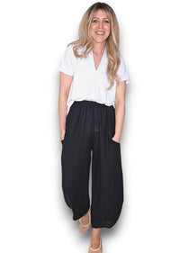 HELGA MAY_BARREL LINEN PANTS BLACK _ BARREL LINEN PANTS BLACK _ Ebony Boutique NZ