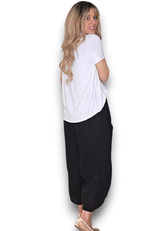 HELGA MAY_BARREL LINEN PANTS BLACK _ BARREL LINEN PANTS BLACK _ Ebony Boutique NZ