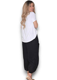HELGA MAY_BARREL LINEN PANTS BLACK _ BARREL LINEN PANTS BLACK _ Ebony Boutique NZ