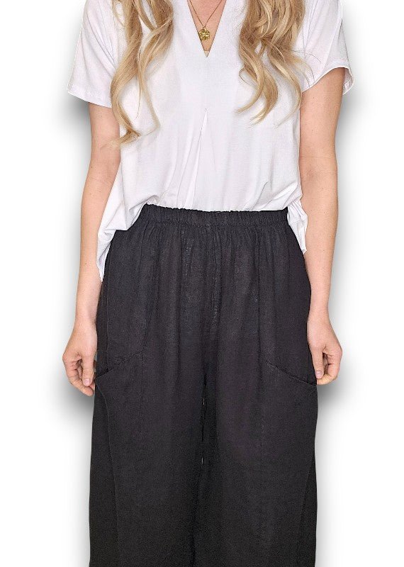 HELGA MAY_BARREL LINEN PANTS BLACK _ BARREL LINEN PANTS BLACK _ Ebony Boutique NZ