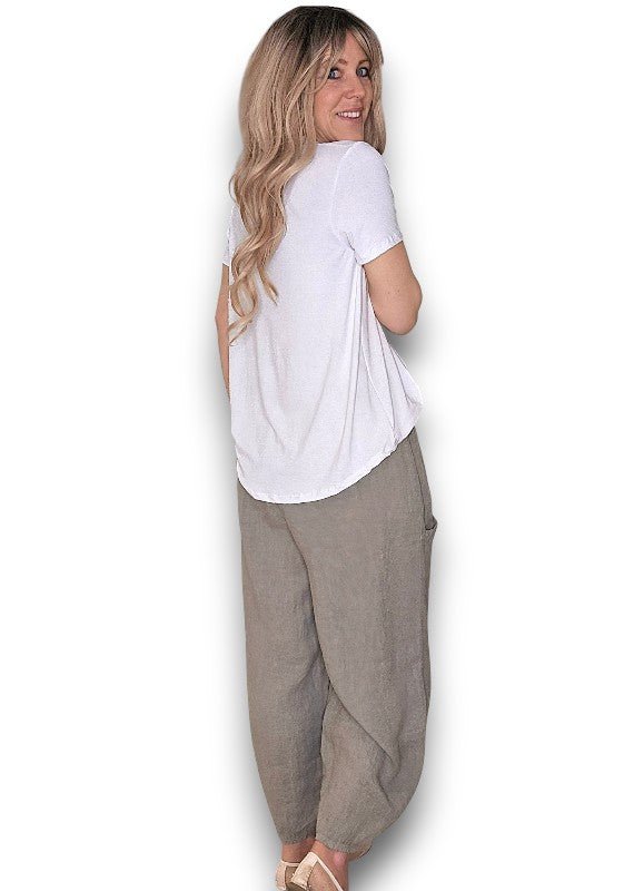 HELGA MAY_BARREL LINEN PANTS MOCHA _ BARREL LINEN PANTS MOCHA _ Ebony Boutique NZ
