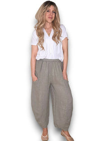 HELGA MAY_BARREL LINEN PANTS MOCHA _ BARREL LINEN PANTS MOCHA _ Ebony Boutique NZ