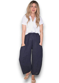 HELGA MAY_BARREL LINEN PANTS NAVY _ BARREL LINEN PANTS NAVY _ Ebony Boutique NZ