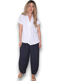 HELGA MAY_BARREL LINEN PANTS NAVY _ BARREL LINEN PANTS NAVY _ Ebony Boutique NZ