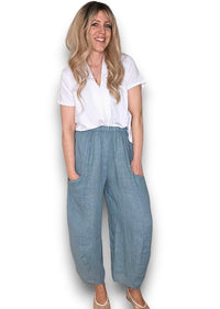 HELGA MAY_BARREL LINEN PANTS SEAFOAM _ BARREL LINEN PANTS SEAFOAM _ Ebony Boutique NZ