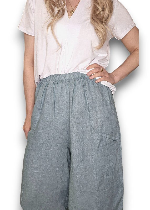 HELGA MAY_BARREL LINEN PANTS SEAFOAM _ BARREL LINEN PANTS SEAFOAM _ Ebony Boutique NZ
