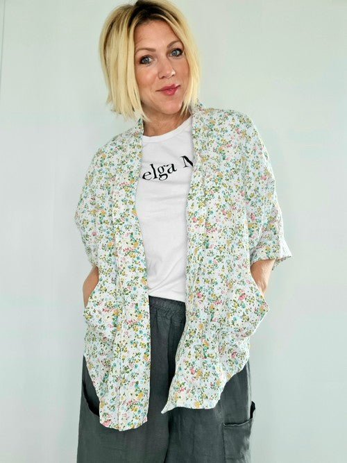 HELGA MAY_BLOOM COVER UP JACKET LINEN COUNTRY MINI VANILLA _ BLOOM COVER UP JACKET LINEN COUNTRY MINI VANILLA _ Ebony Boutique NZ