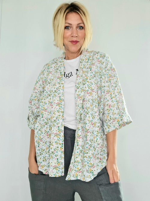 HELGA MAY_BLOOM COVER UP JACKET LINEN COUNTRY MINI VANILLA _ BLOOM COVER UP JACKET LINEN COUNTRY MINI VANILLA _ Ebony Boutique NZ