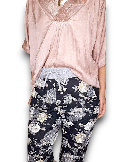 HELGA MAY_BOUQUET ROSE CORNELIA JOGGERS BLACK/GREY _ BOUQUET ROSE CORNELIA JOGGERS BLACK/GREY _ Ebony Boutique NZ