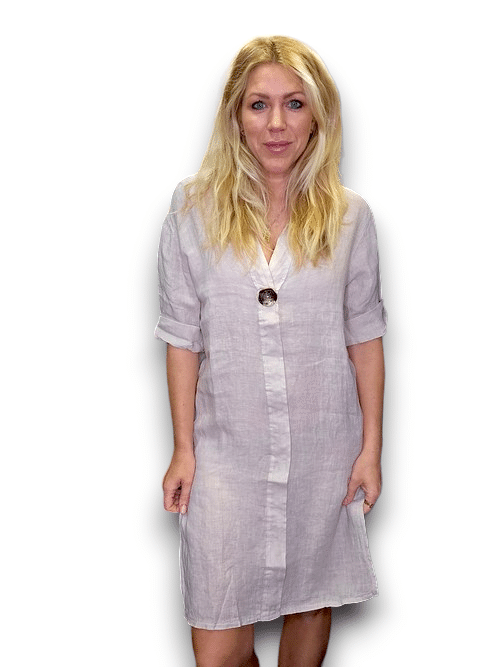 HELGA MAY_BRASS BUTTON DRESS TUNIC LINEN WHITE _ BRASS BUTTON DRESS TUNIC LINEN WHITE _ Ebony Boutique NZ