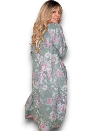 HELGA MAY_BUTTON SLEEVE MAXI DRESS SCARLETT ROSE SAGE _ BUTTON SLEEVE MAXI DRESS SCARLETT ROSE SAGE _ Ebony Boutique NZ