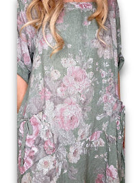 HELGA MAY_BUTTON SLEEVE MAXI DRESS SCARLETT ROSE SAGE _ BUTTON SLEEVE MAXI DRESS SCARLETT ROSE SAGE _ Ebony Boutique NZ