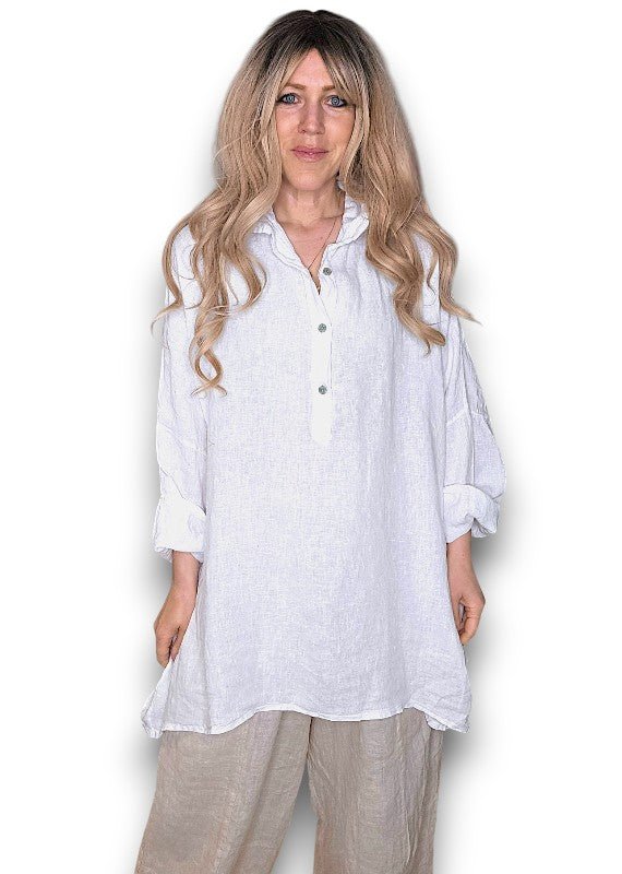 HELGA MAY_COASTAL TUNIC SHIRT WHITE _ COASTAL TUNIC SHIRT WHITE _ Ebony Boutique NZ