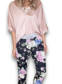HELGA MAY_CORNELIA COTTON JOGGER JERSEY WAIST BOUQUET BLACK _ CORNELIA COTTON JOGGER JERSEY WAIST BOUQUET BLACK _ Ebony Boutique NZ